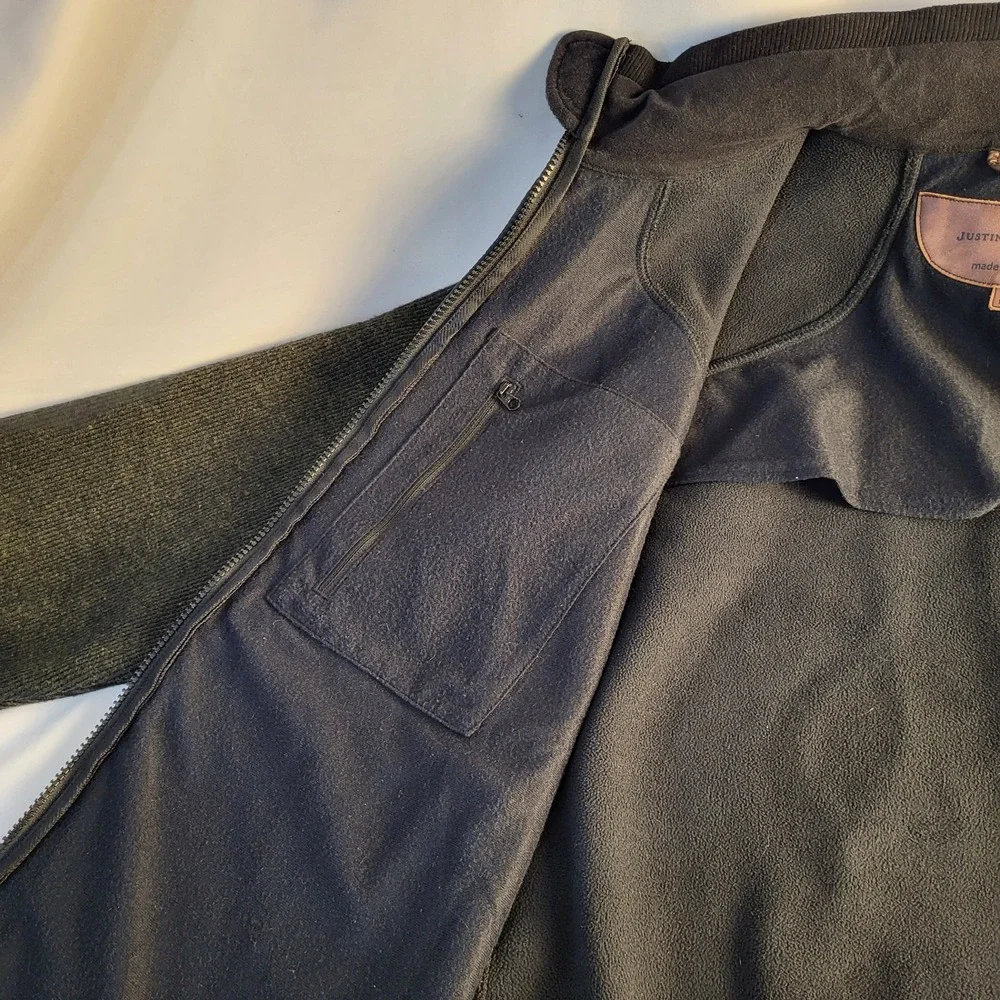 Justin Charles Men's Sm Wool Blend Full Zip Jacket Dark Green Black Canada